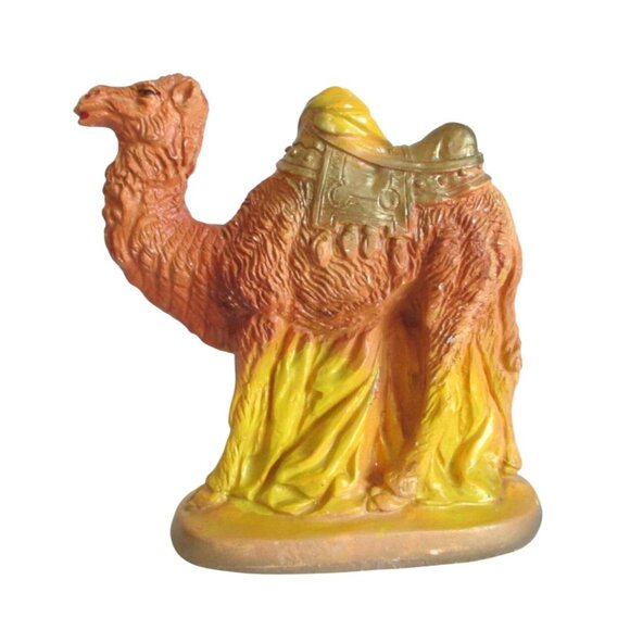 AS IS Vintage Chalkware Nativity Camel With Yellow Drape Figurine 3-1/2" tall - Picture 1 of 7
